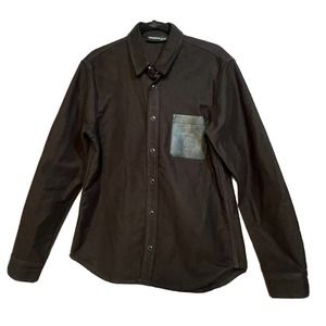 The Kooples Shirt/Jacket Size M Cotton Leather Pocket Denim In Black